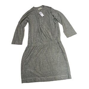 New Lou & Grey Womens Small Faux Wrap Dress 3/4 Sleeve Gray Marled Knit Casual